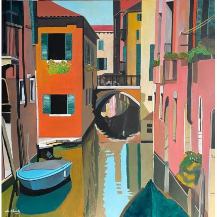 Pintura Venise au bateau bleu por Du Planty Anne | Pintura Figurativo Aceite Urbano