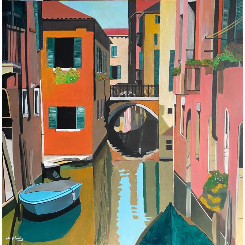 Pintura Venise au bateau bleu por Du Planty Anne | Pintura Figurativo Urbano Aceite