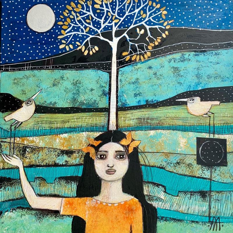 Gemälde Noche de estrellas von Arias Parera Almudena | Gemälde Naive Kunst Landschaften Alltagsszenen Acryl