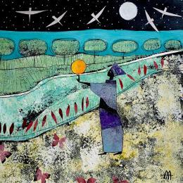 Painting Jugando con el sol by Arias Parera Almudena | Painting Naive art Acrylic Landscapes, Life style