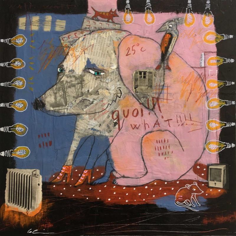 Peinture What!! par Colin Sylvie | Tableau Art Singulier Animaux Acrylique Collage Pastel