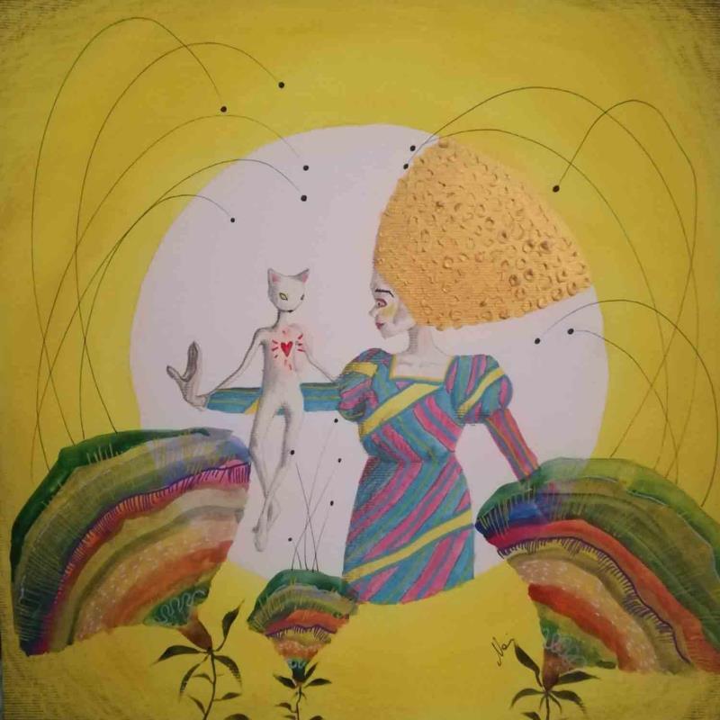 Painting Psychedelic cat moment by Nai | Painting Naive art Acrylic