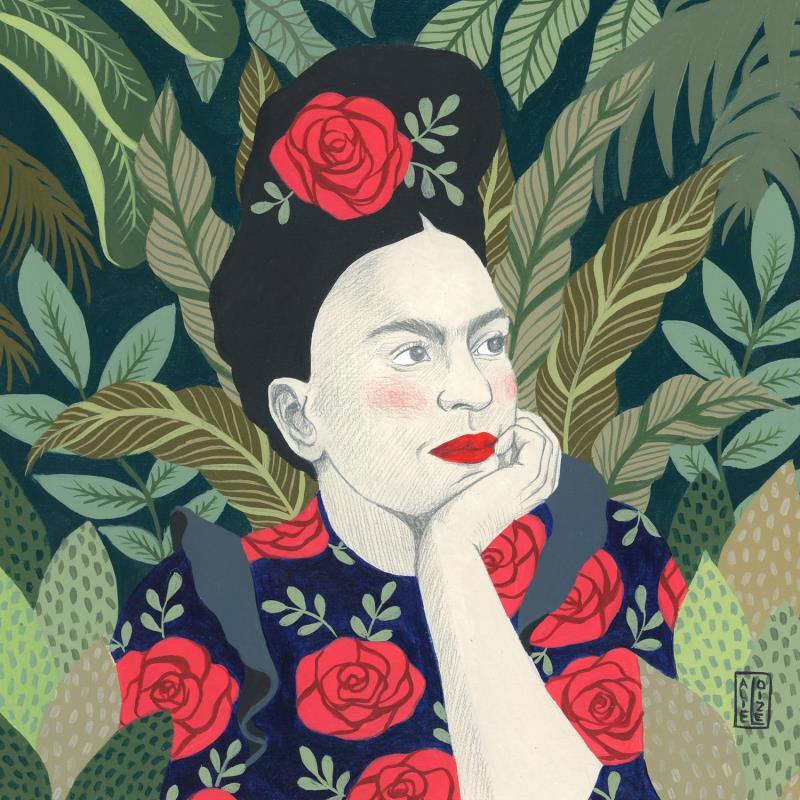 Painting Frida #2 by Alie Loizel | Painting Naive art Portrait Acrylic
