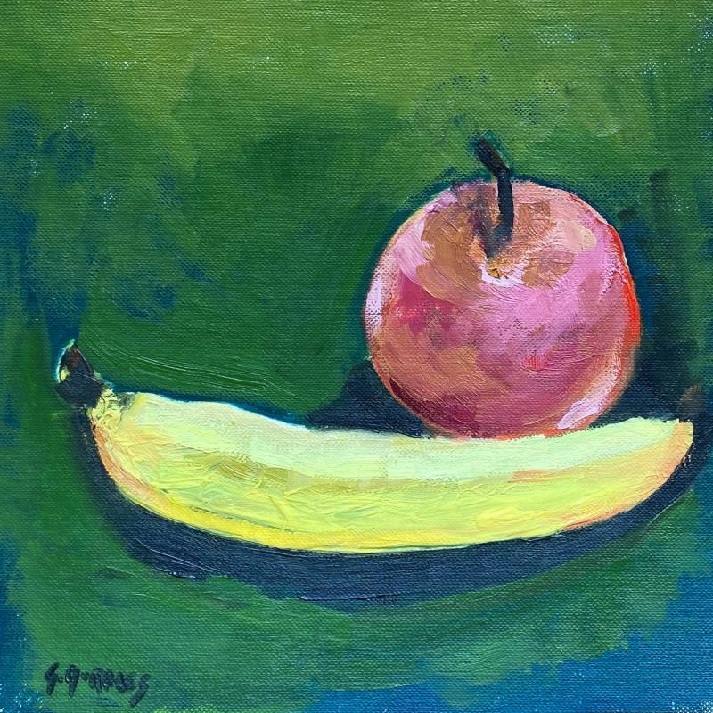 Peinture POMME BANANE 1 par Morales Géraldine | Tableau Figuratif Natures mortes Huile Acrylique