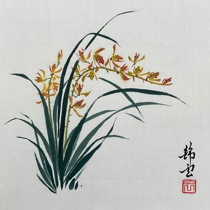 Peinture Orchidée orientale par Tayun | Tableau Figuratif Encre Nature