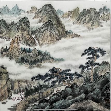 Peinture Mer de nuages par Tayun | Tableau Figuratif Encre Nature