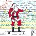 Peinture SKATER SANTA par Di Vicino Gaudio Alessandro | Tableau Street Art Urbain Icones Pop Scènes de vie Bois Acrylique