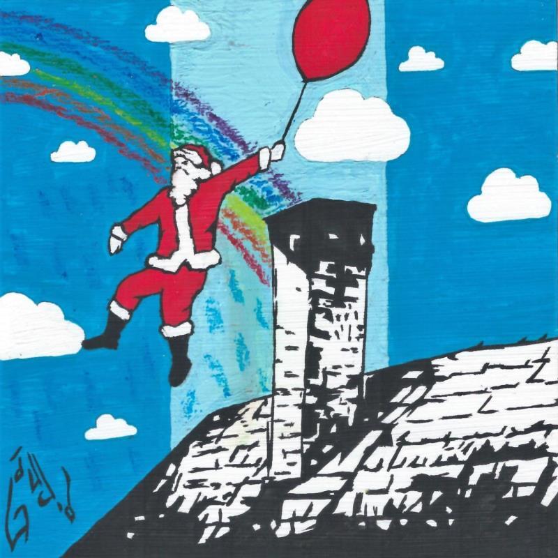 Peinture FLYING SANTA par Di Vicino Gaudio Alessandro | Tableau Street Art Icones Pop Bois Acrylique
