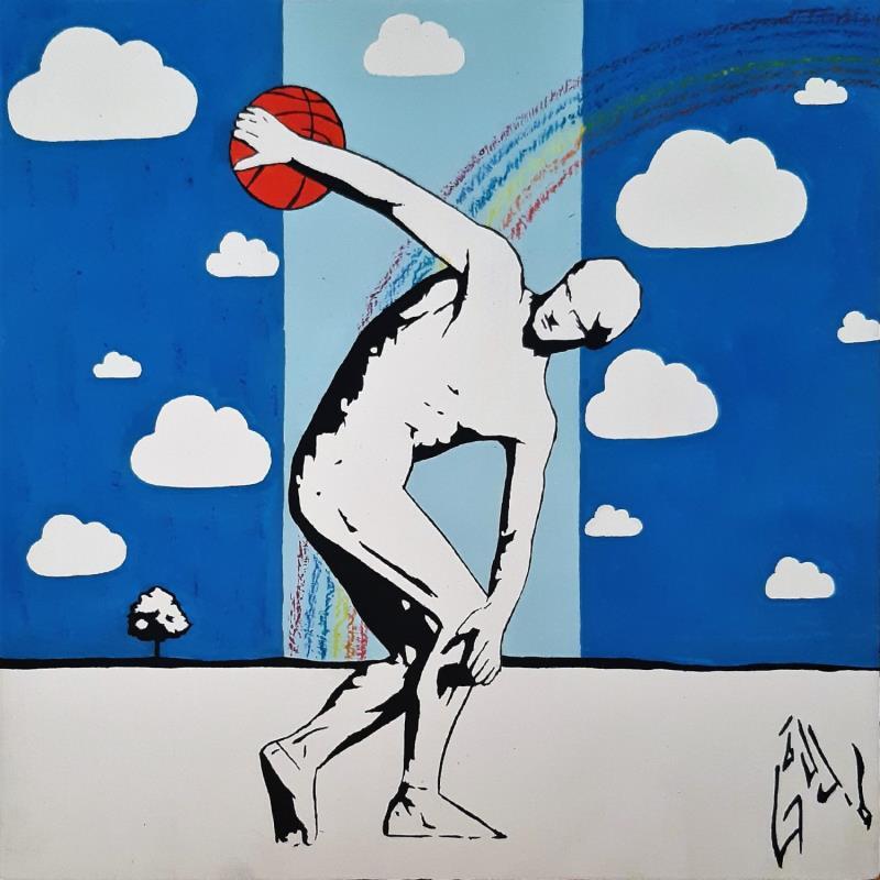 Painting THE BALL THROWER by Di Vicino Gaudio Alessandro | Painting Street art Pop icons Life style Black & White Wood Acrylic