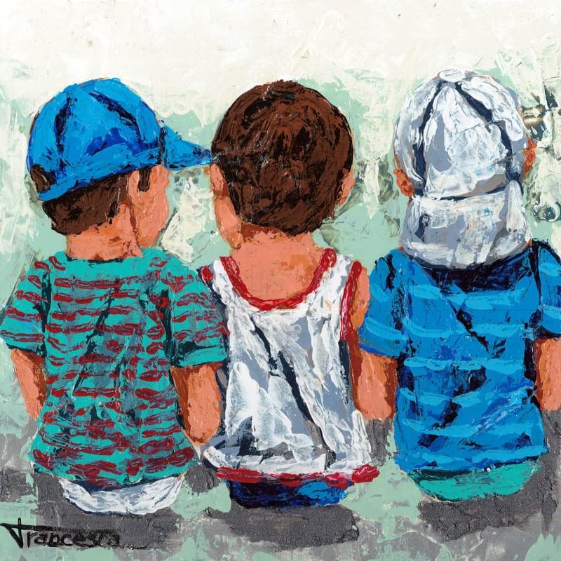 Painting Chicos by Escobar Francesca | Painting Figurative Life style Acrylic