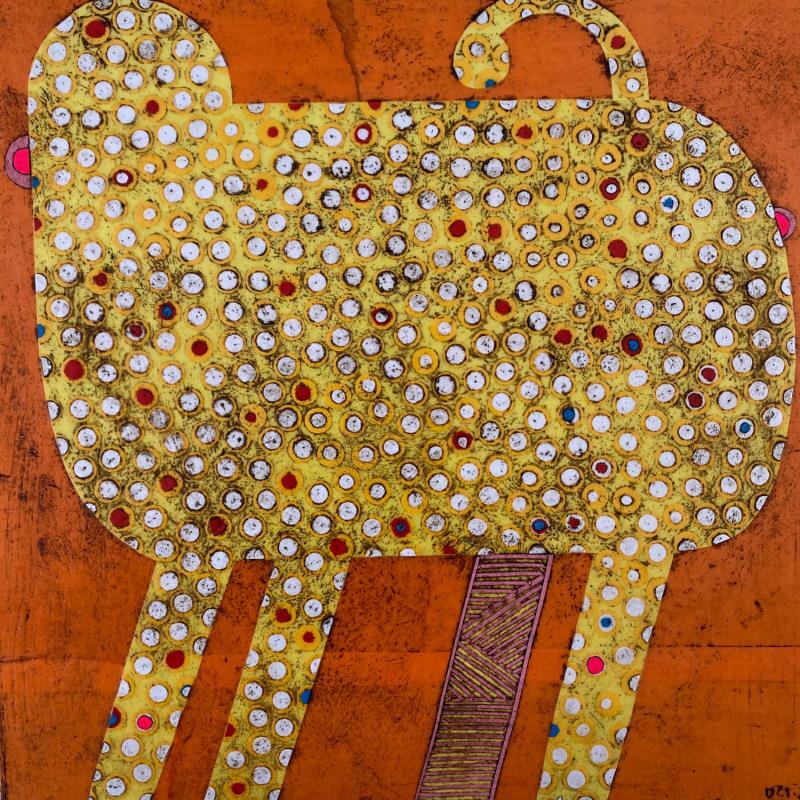 Gemälde Yellow cat von Ortiz Gustavo | Gemälde Art brut Collage