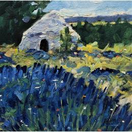 Peinture La Borie dans le champ de lavandes par Arkady | Tableau Figuratif Huile Paysages