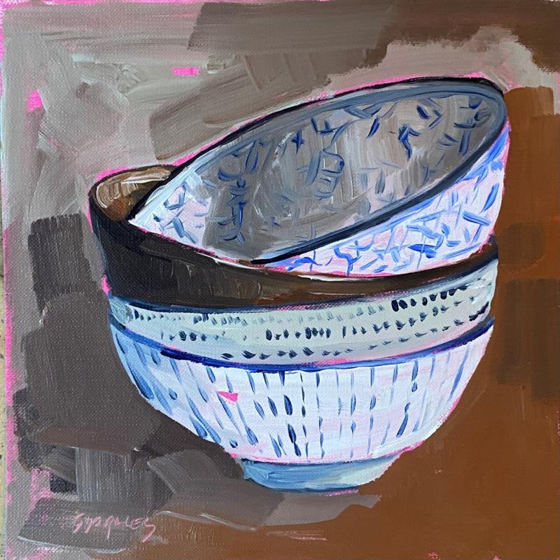 Peinture 4 BOLS EMPILES par Morales Géraldine | Tableau Figuratif Natures mortes Huile Acrylique