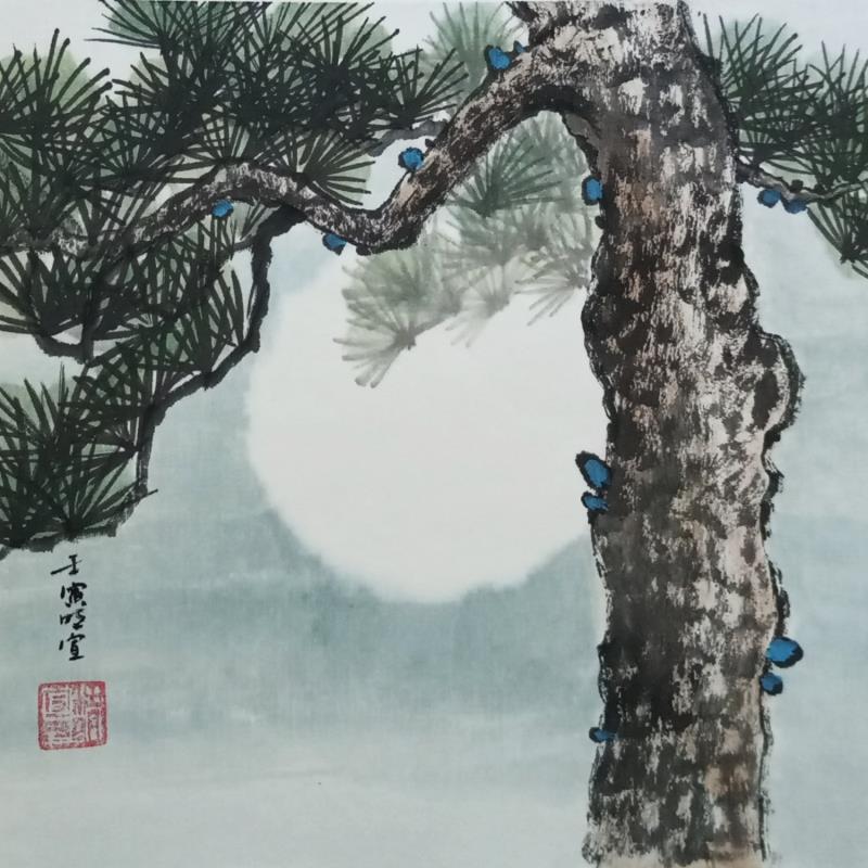 Peinture Pinetree under moon par Du Mingxuan | Tableau Figuratif Paysages Aquarelle
