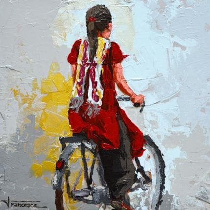 Painting Nepal en bici 1 by Escobar Francesca | Painting Figurative Acrylic Life style