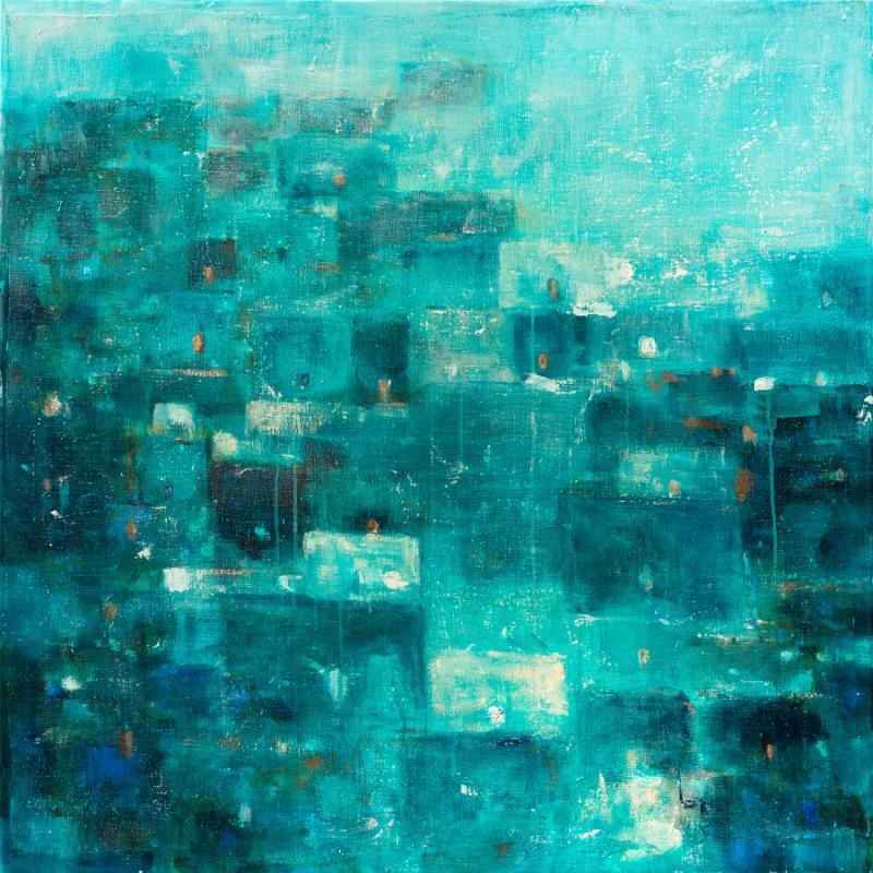 Painting Cité d'Emeraude by Solveiga | Painting Abstract Landscapes Urban Minimalist Acrylic