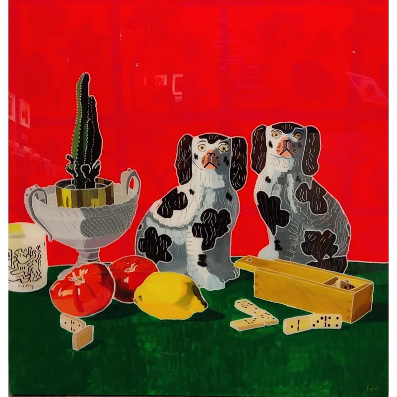 Peinture les chiens joueurs par Auriol Philippe | Tableau Figuratif Natures mortes Plexiglas Acrylique Posca