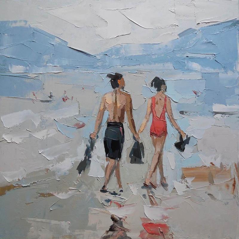 Painting Salt Wind by Lunetskaya Elena | Painting Figurative Marine Life style Cardboard Oil