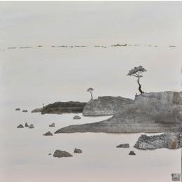 Painting L'autre rive by Lemonnier  | Painting Subject matter Acrylic, Upcycling, Zinc Landscapes, Minimalist