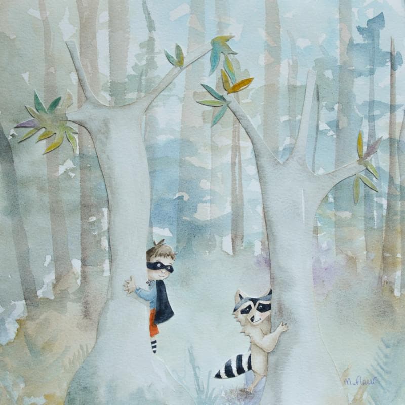 Painting Raton laveur by Marjoline Fleur | Painting Naive art Life style