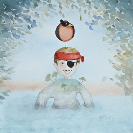 Gemälde Le pirate von Marjoline Fleur | Gemälde Naive Kunst Alltagsszenen