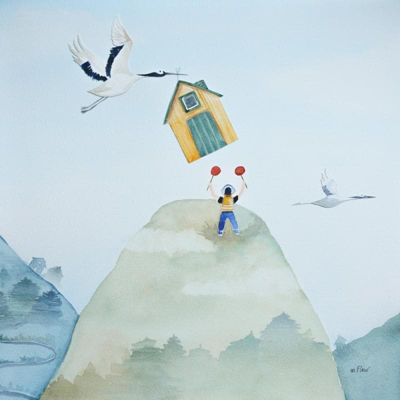 Painting Par les airs by Marjoline Fleur | Painting Naive art Life style