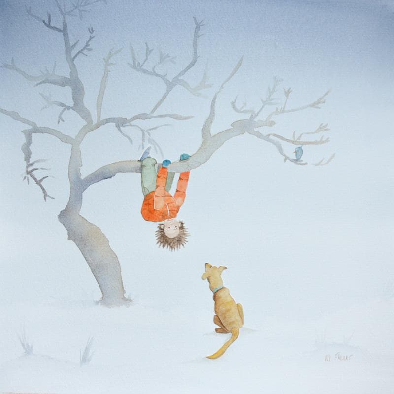 Gemälde Tête en bas von Marjoline Fleur | Gemälde Naive Kunst Alltagsszenen