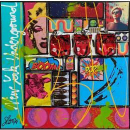 Peinture Pop, NY par Costa Sophie | Tableau Pop-art Acrylique, Collage, Posca, Upcycling Icones Pop