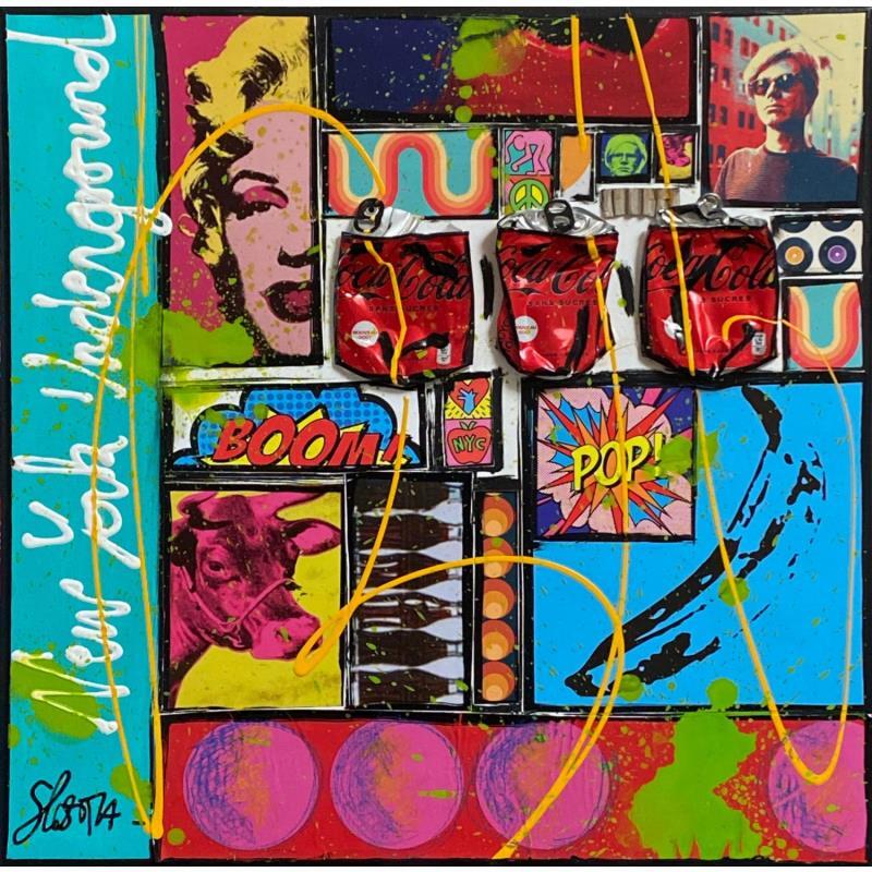 Peinture Pop, NY par Costa Sophie | Tableau Pop-art Icones Pop Acrylique Collage Posca Upcycling