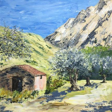 Painting Les oliviers du cabanon by Rey Ewa | Painting Figurative Acrylic Landscapes