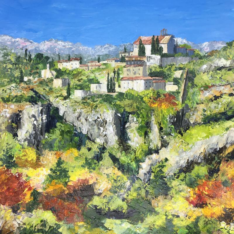 Gemälde Méthamis perché sur les rochers von Rey Ewa | Gemälde Figurativ Landschaften Acryl