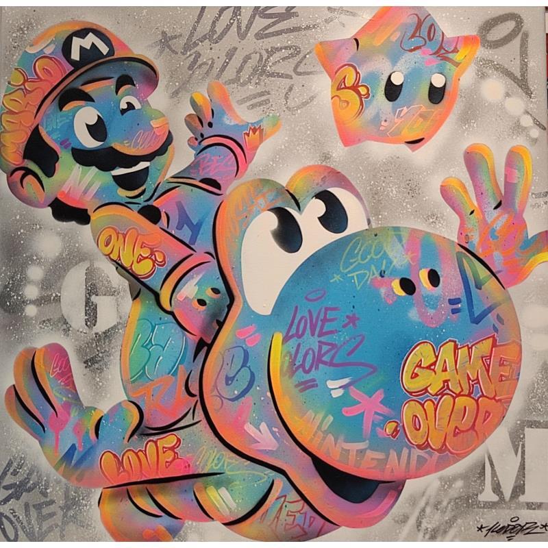 Peinture Mario et Yoshi Star par Lemoine Mael | Tableau Pop-art Icones Pop Graffiti Posca