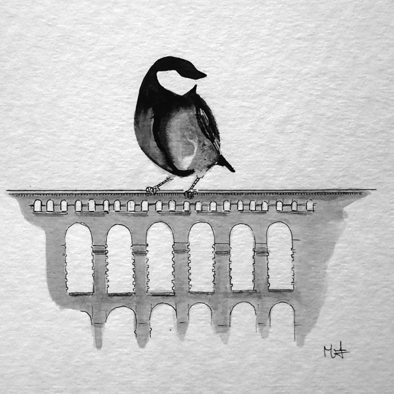 Peinture Roquefavour par Mü | Tableau Art naïf Paysages Animaux Noir & blanc