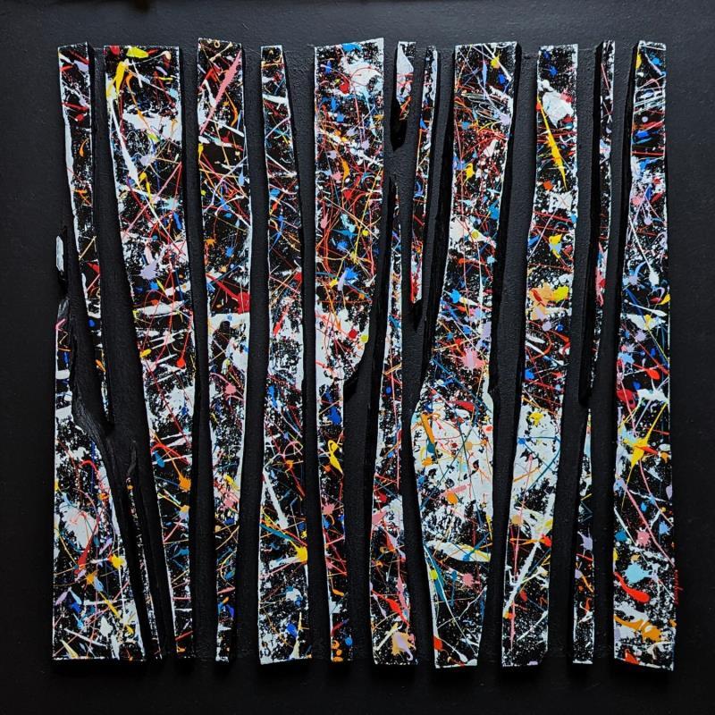 Peinture Bc12 touche multi sur blanc par Langeron Luc | Tableau Abstrait Bois Acrylique Résine