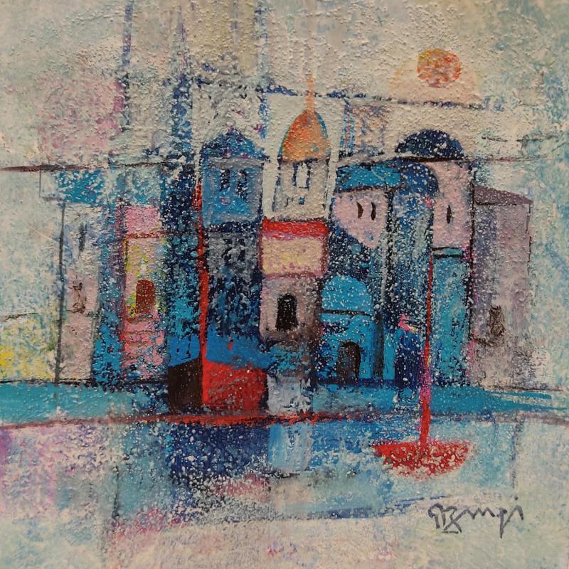 Painting Ville bleue IV by Burgi Roger | Painting Figurative Landscapes Marine