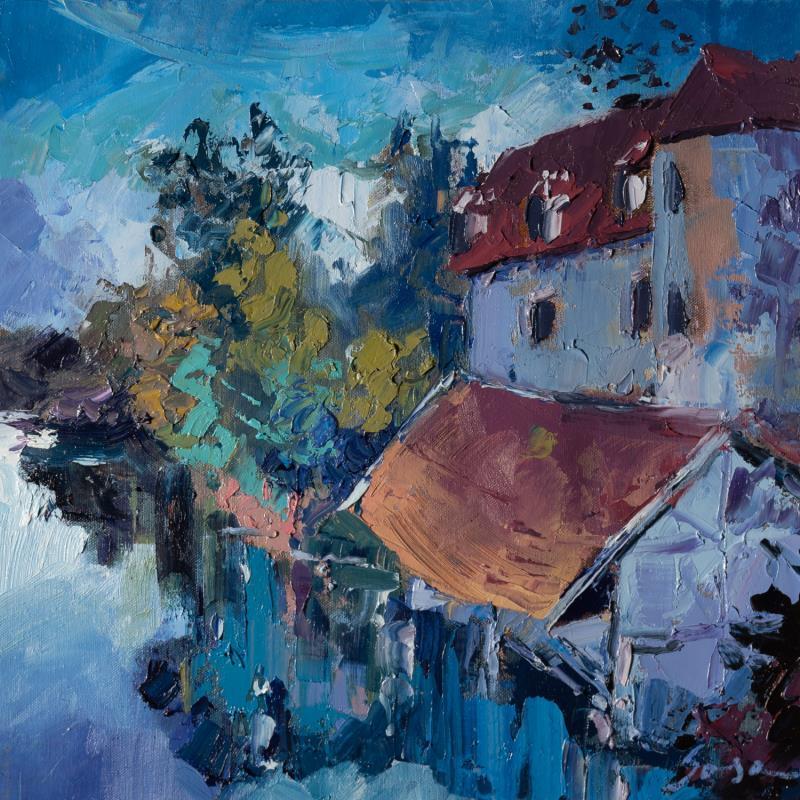 Peinture A corner of Marnay-sur-seine par Fran Sosa | Tableau Figuratif Paysages Urbain Huile