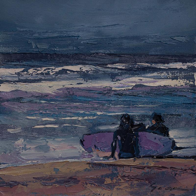 Peinture Surfers par Fran Sosa | Tableau Figuratif Paysages Marine Scènes de vie Huile