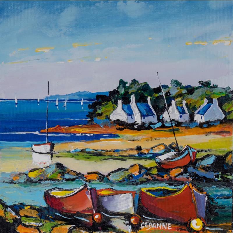 Peinture Barques échouées en Bretagne par Cédanne | Tableau Figuratif Marine Huile