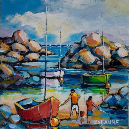 Peinture La pêche en marée basse - Bretagne par Cédanne | Tableau Figuratif Huile Marine