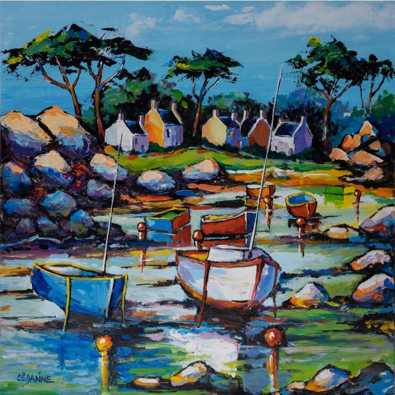 Pintura Marée basse au petit port por Cédanne | Pintura Figurativo Paisajes Marine Aceite