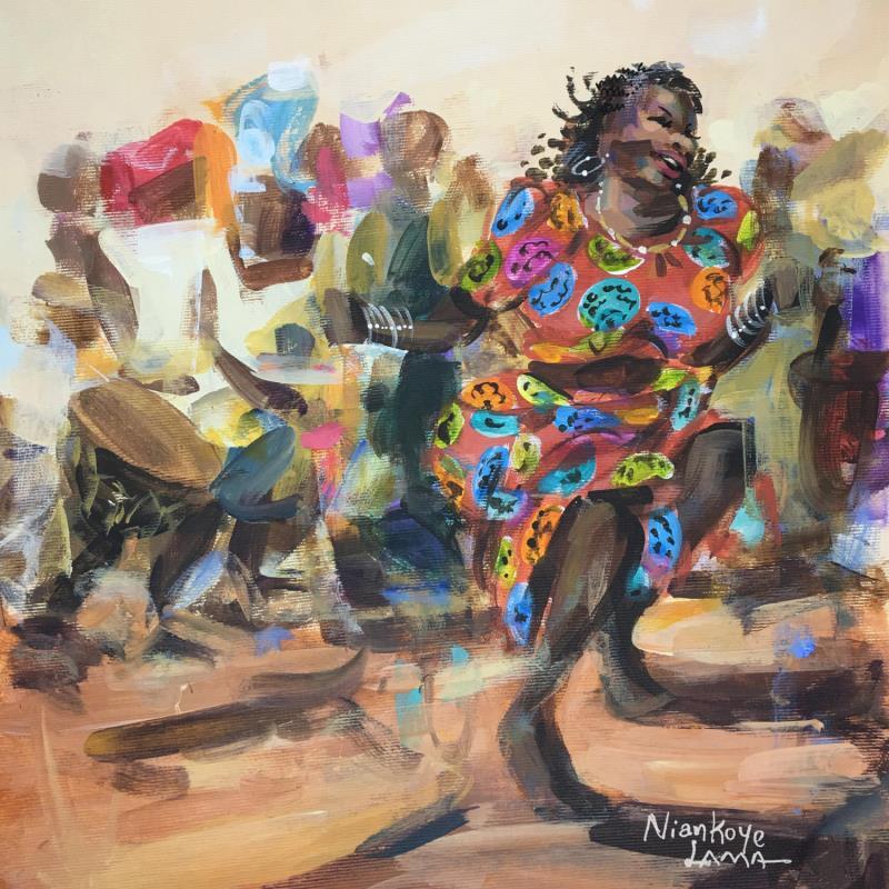 Peinture Danseuse rouge  par Lama Niankoye | Tableau Figuratif Scènes de vie Acrylique