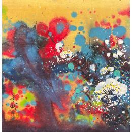 Painting Blooming color white flower by Yu Huan Huan | Painting Figurative Ink Still-life