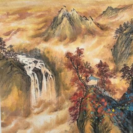 Peinture Autumn sense with falls par Yu Huan Huan | Tableau Figuratif Encre Paysages