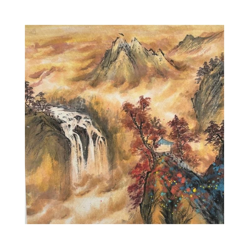 Peinture Autumn sense with falls par Yu Huan Huan | Tableau Figuratif Paysages Encre