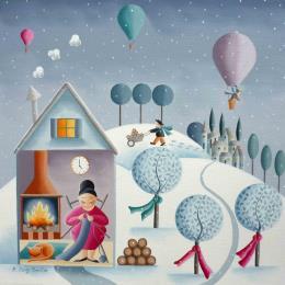 Painting Il fait froid ! by Davy Bouttier Elisabeth | Painting Naive art Oil Life style