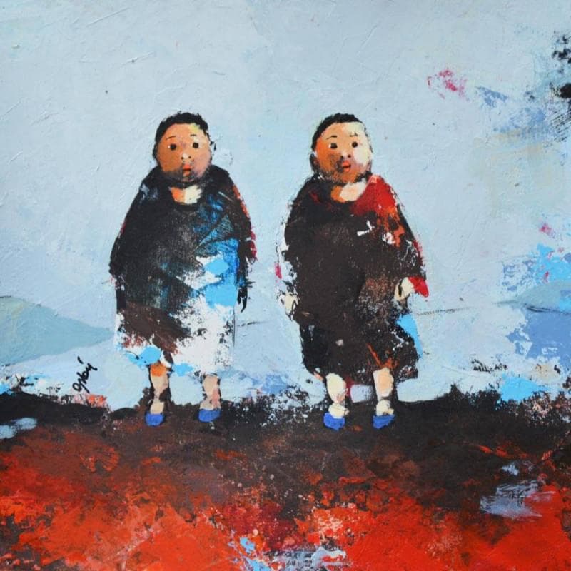 Gemälde S.15 von Abiy | Gemälde Naive Kunst Alltagsszenen Öl