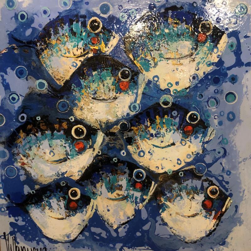 Gemälde familia navegando von Villanueva Puigdelliura Natalia | Gemälde Figurativ Tiere Öl