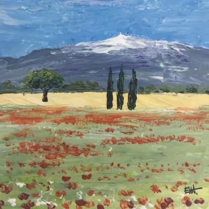 Painting Les coquelicots du Ventoux by Rey Ewa | Painting Figurative Acrylic Landscapes