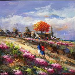 Peinture Festano povoado  par Chico Souza | Tableau Figuratif Huile Paysages