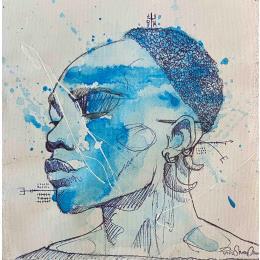 Peinture Bantu par Paris Sketch Culture | Tableau Art naïf Acrylique Minimaliste, Noir & blanc, Portraits